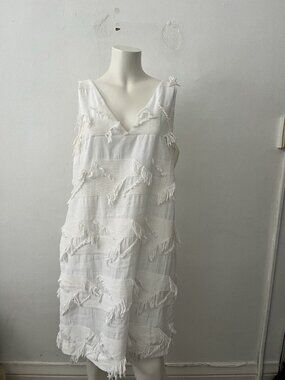 Anthropologie Maeve Dress 6 White Boho Wedding Fringe Sleeveless Summer Cowgirl